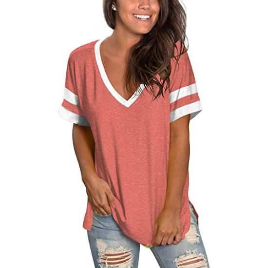 Womens Tops Striped Short Sleeve V Neck Tee T Shirts by DailySale