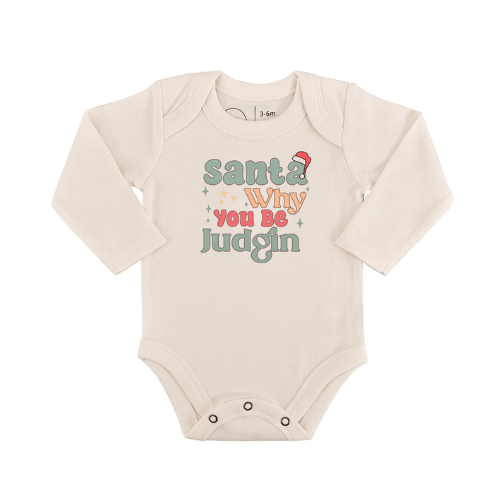 long sleeve graphic bodysuit | why be judgin by Finn + Emma