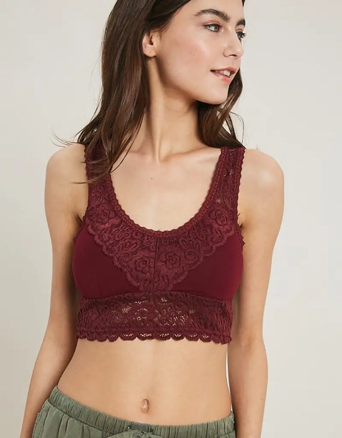 Scalloped Edge Padded Bralette - Burgundy by Boutique 23