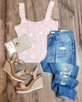 Ribbed Ruffled Straps Square Neck Tank Top by Boutique 23