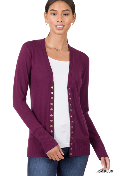 Snap Cardigan Full Sleeve - Dark Plum by Boutique 23