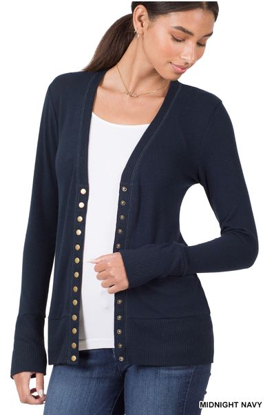 Snap Cardigan Full Sleeve - Midnight Navy by Boutique 23