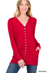 Snap Cardigan Full Sleeve With Pockets - Burgundy