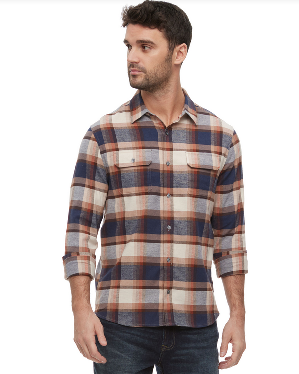 Peters LS FLannel Shirt - Navy/Brown/Rust by Boutique 23