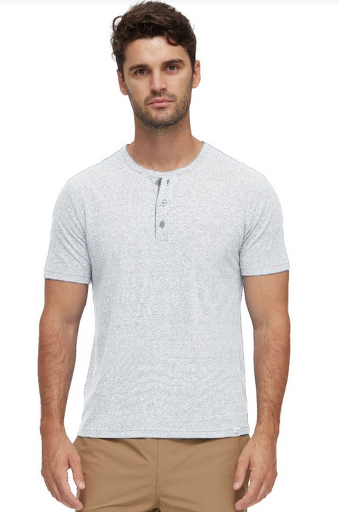 Biscoe SS Snowy Stripe Henley - Light Grey by Boutique 23
