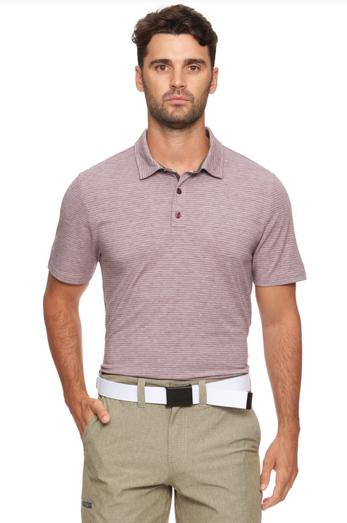Brookline Striped Performance Polo - Maroon by Boutique 23