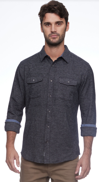 Burnsville Solid Stretch Flannel LS - Charcoal by Boutique 23