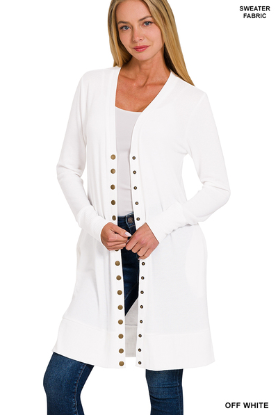 Full Sleeve Long Snap Cardigan - Off White by Boutique 23