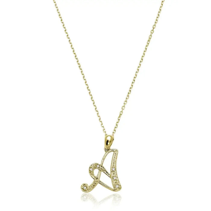 Script Diamond Initials Necklace 10K Gold by Fine Color Jewels
