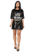 Sequin Birthday Queen Oversized Sequin T-shirt Dress {Gold & White Letters} by The House of Stylez