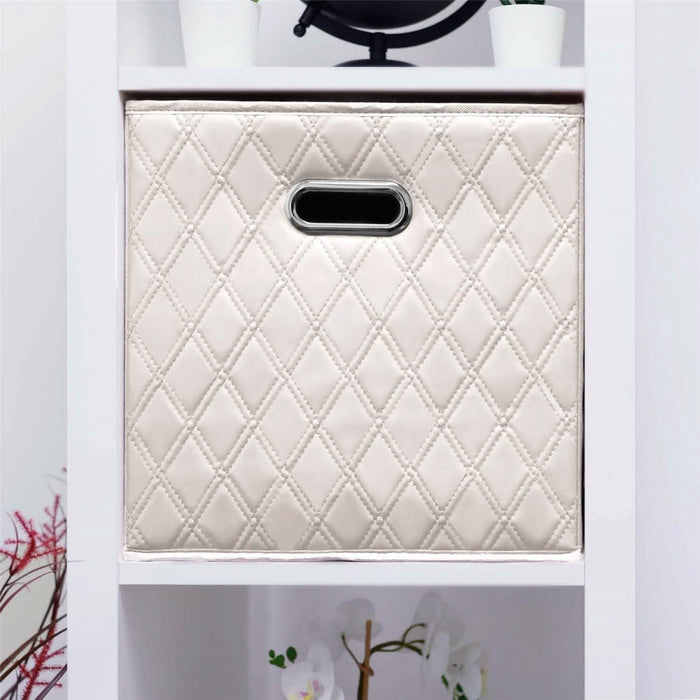 Set of 2: 11-13" Foldable Diamond Patterned Faux Leather Storage Cube Bins by DailySale