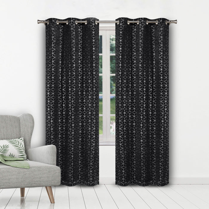 Set of 2: Geometric Print Blackout Grommet Curtain Pair Panel by DailySale