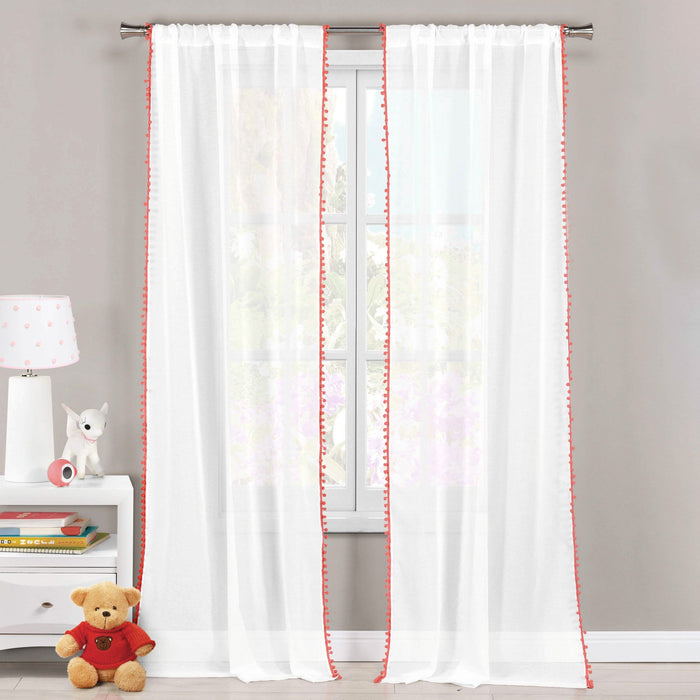 Set of 2: Pompom Semi-Sheer Window Curtain Pair Panel by DailySale