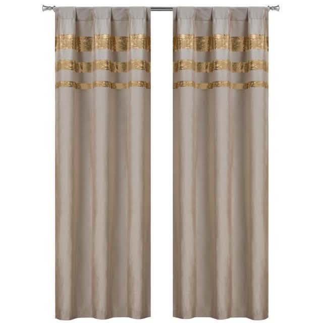 Set of 2: Velvet Metallic Stripe Border Blackout Window Curtain Pair Panel by DailySale