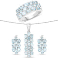 9.88 Carat Genuine Blue Topaz .925 Sterling Silver 3 Piece Jewelry Set (Ring, Earrings, and Pendant w/ Chain) by Bids.com