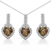 Natural Brown Quartz Heart Sterling Silver Jewelry Set