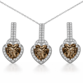 Natural Brown Quartz Heart Sterling Silver Jewelry Set by Fine Color Jewels