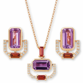 Rose Gold Emerald Cut Natural Amethyst Silver Jewelry Set by Fine Color Jewels