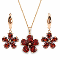 Natural Red Garnet Floral Sterling Silver Jewelry Set by Fine Color Jewels