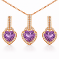 Natural Purple Amethyst Silver Heart Sterling Silver Jewelry Set by Fine Color Jewels
