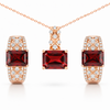 Natural Red Garnet & White Topaz Silver Jewelry Set