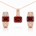 Natural Red Garnet & White Topaz Silver Jewelry Set by Fine Color Jewels