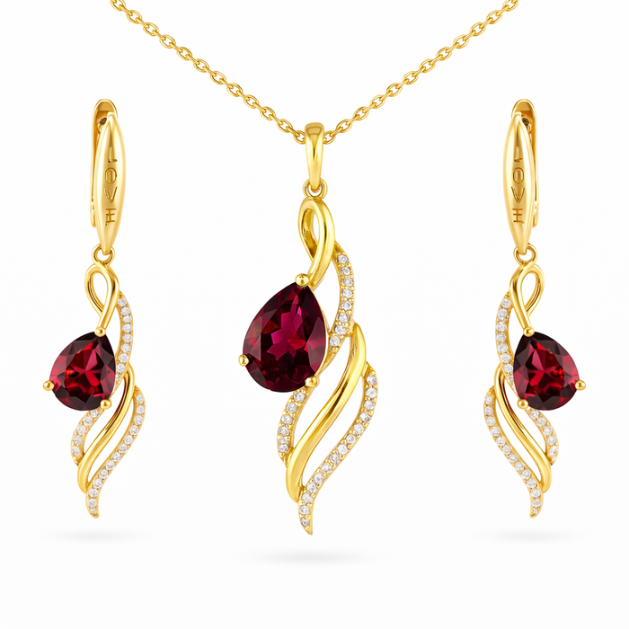 Natural Red Garnet twisted Sterling Silver Jewelry Set by Fine Color Jewels