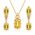 Natural Citrine Octagon Silver Drop Jewelry Set by Fine Color Jewels