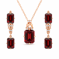Natural Garnet & White Topaz Sterling Silver Drop Jewelry Set by Fine Color Jewels