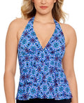 Swim Solutions Womens Blue Printed Non-Removable Cups Tankini Swimsuit Top 10 by Vanessa Jane
