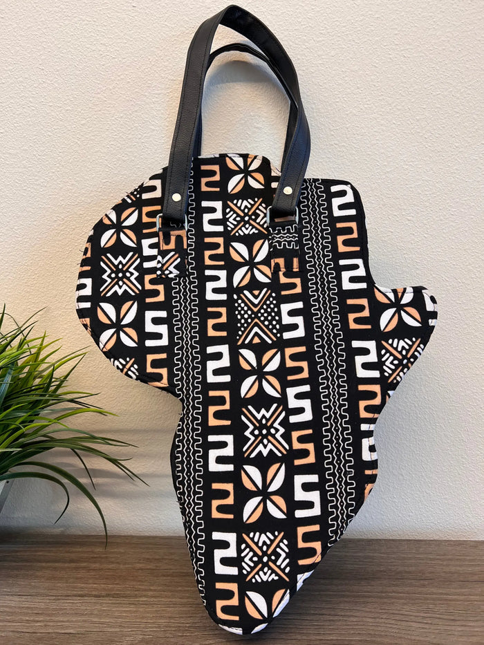 Shadia Kente African Map Hand Bag by Duma Mbili LLC