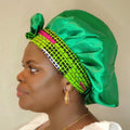 Sharifah Satin Double-layer Bonnet with African Print Tie by Duma Mbili LLC