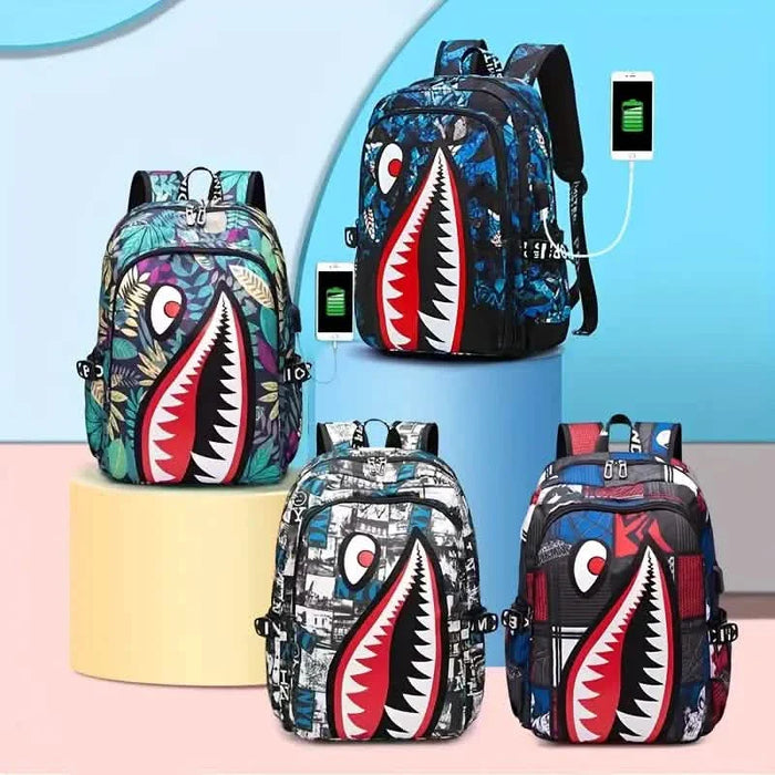 Patterned Shark Nylon Student Backpack by DailySale