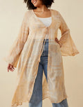 Sheer Patch Print Chiffon Tie- Front Duster - Tan by Boutique 23