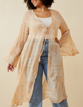 Sheer Patch Print Chiffon Tie- Front Duster - Tan by Boutique 23