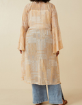 Sheer Patch Print Chiffon Tie- Front Duster - Tan by Boutique 23