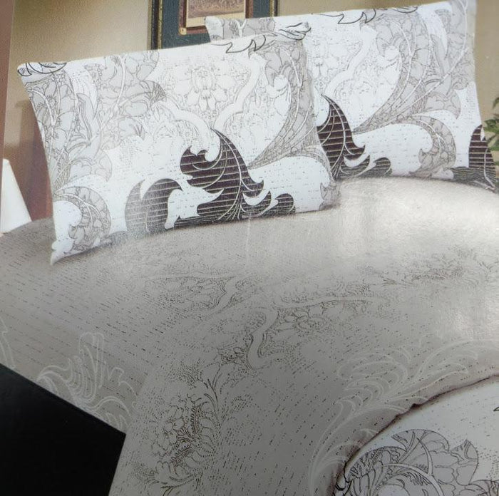 DaDa Bedding Paisley Grey Floral Leaves Fitted Sheet & Pillow Cases Set (FTS8197) by DaDalogy Bedding Collection