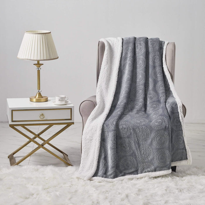 Sheradian Embossed Print Fleece/Caesar Sherpa Reversible Throw Blanket by DailySale