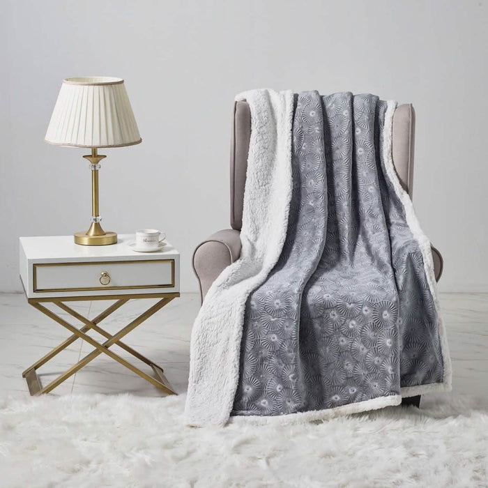Sheradian Embossed Print Fleece/Sherpa Reversible Throw Blanket by DailySale