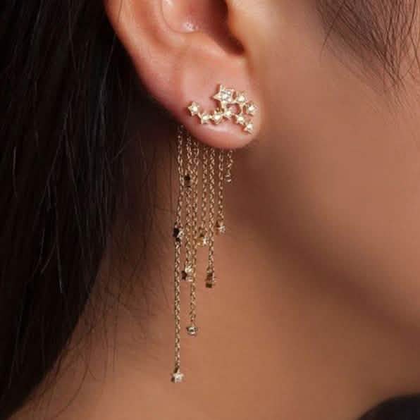 Shooting Star Rhinestone Long Tassels Earrings by DailySale