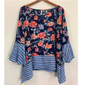 NY Collection Plus Size Mixed Print Bell-Sleeve Blouse Blue, Size 1X by Vanessa Jane