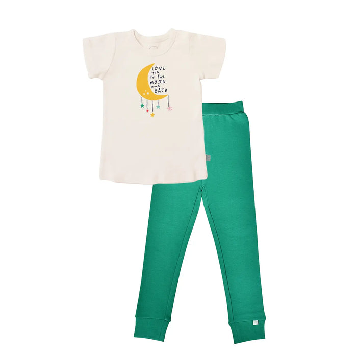 short sleeve pajama set | moon and back emerald by Finn + Emma