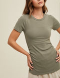 Side Ruched Ribbed Knit Top - G. Olive by Boutique 23