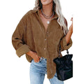Sidefeel Women Corduroy Long Sleeve Button Down Shirt Oversized Jacket Tops by DailySale
