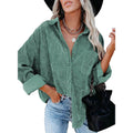 Sidefeel Women Corduroy Long Sleeve Button Down Shirt Oversized Jacket Tops by DailySale