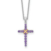 Silver 14k -X- Accent Natural Amethyst Cross Necklace