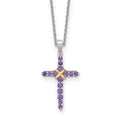 Silver 14k -X- Accent Natural Amethyst Cross Necklace by Fine Color Jewels