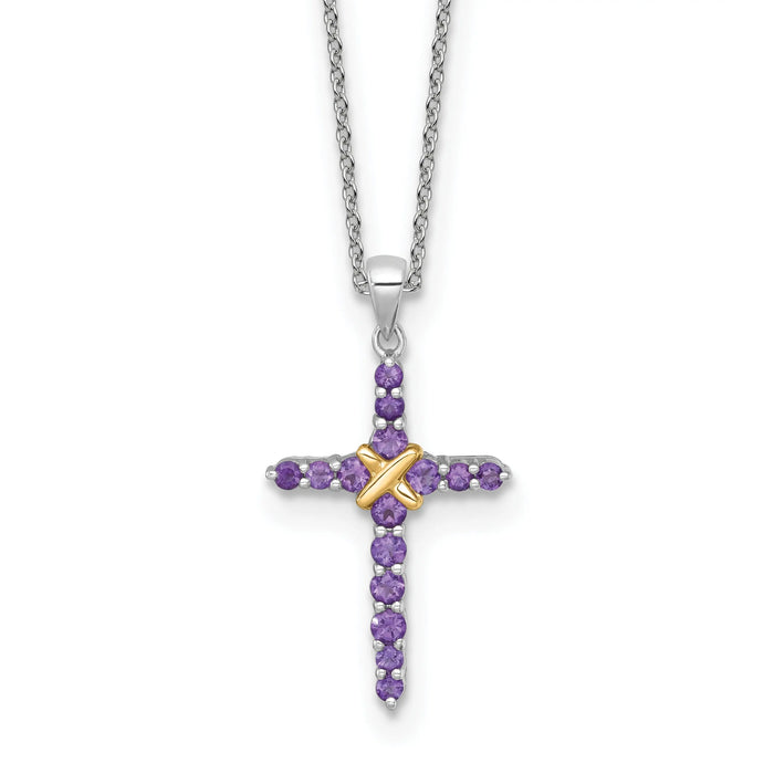 Silver 14k -X- Accent Natural Amethyst Cross Necklace by Fine Color Jewels