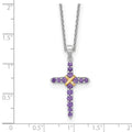 Silver 14k -X- Accent Natural Amethyst Cross Necklace by Fine Color Jewels