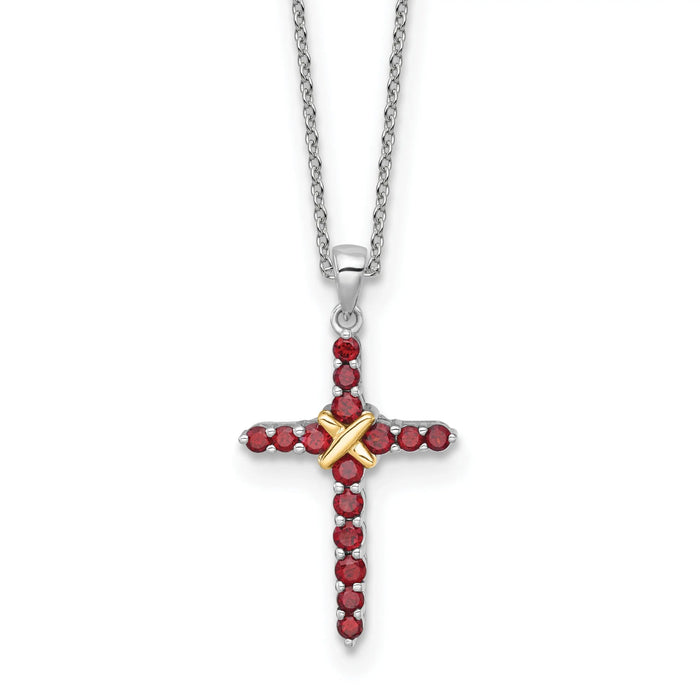 Silver 14k -X- Accent Natural Garnet Cross Necklace by Fine Color Jewels